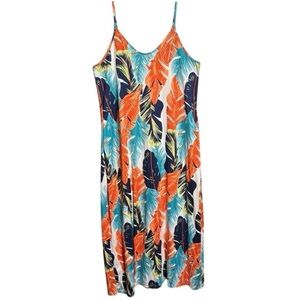 Ours tropical Sun Beach dress spaghetti straps tank orange blue white XL